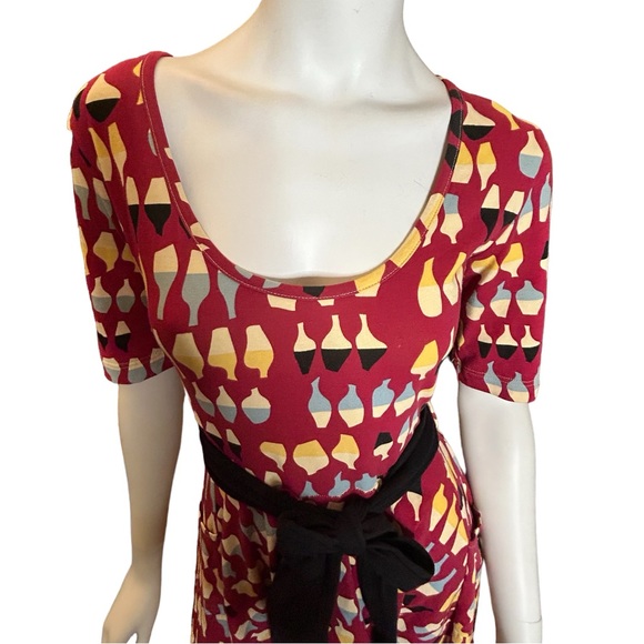 Effie's Heart NEW Rachel Red Carafe Print Short Sleeves Belted Dress Small - Picture 4 of 14